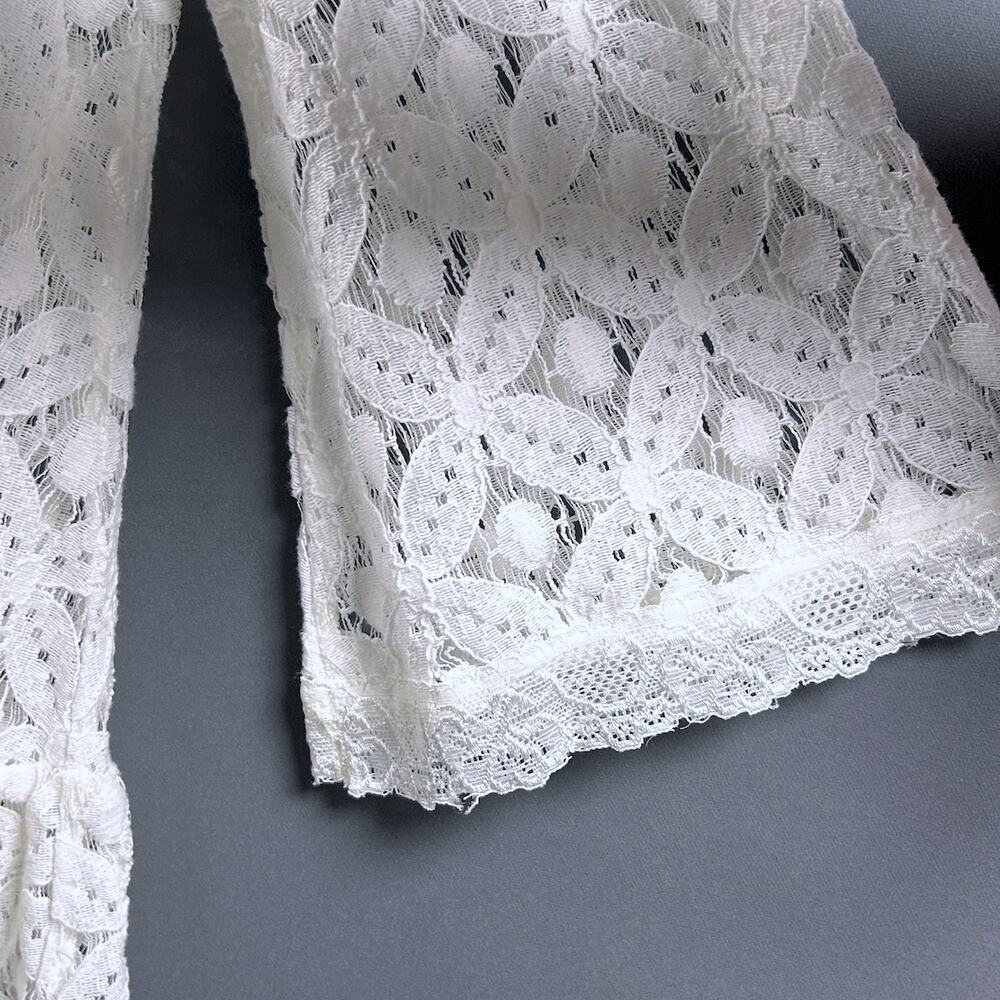 Coastal Cowgirl Delicate Babydoll Lace Daisies Bell Sleeve Boho Chic Women MED - Picture 4 of 9